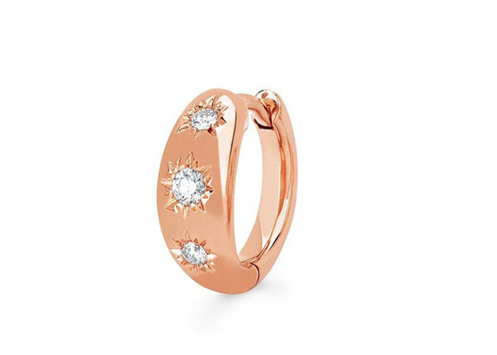 boucles d'oreille de cercle de Huggie d'or de taille de 12mm avec la coupe de rond 0.16ct CZ