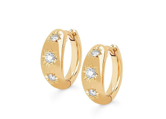 boucles d'oreille de cercle de Huggie d'or de taille de 12mm avec la coupe de rond 0.16ct CZ