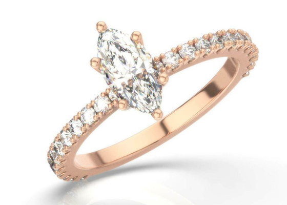 Poids Marquise Cut de D VS1 18K Rose Gold Ring 2CT pour l'engagement