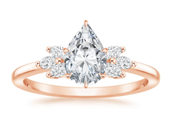Dimension 14K Rose Gold Material de l'anneau 0.77ct PS5×7mm de Moissanite développée par laboratoire de coupe de poire
