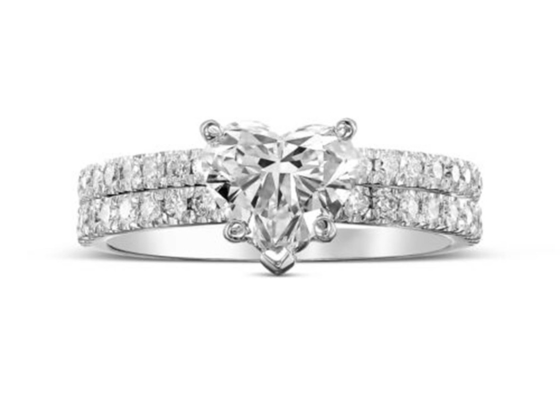 ODM 18k Rose Gold Diamond Ring Heart a coupé avec la bande assortie 2.75CT