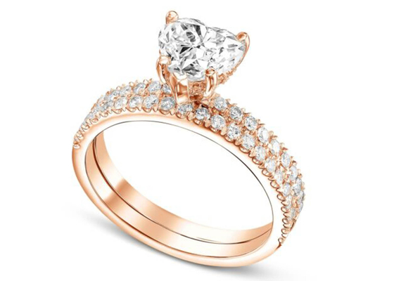 ODM 18k Rose Gold Diamond Ring Heart a coupé avec la bande assortie 2.75CT
