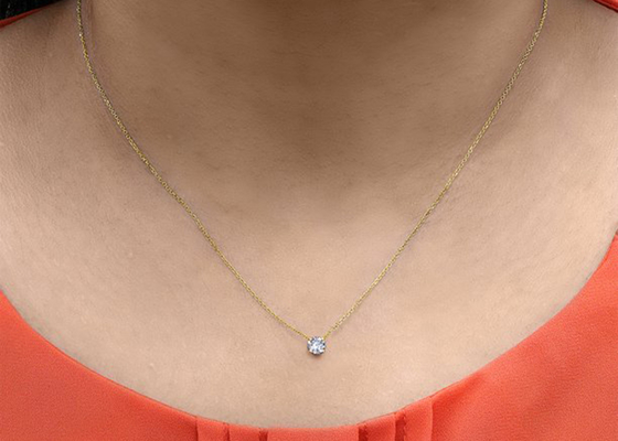 4mm 0.23ct Diamond Solitaire Necklace, 4 collier d'or jaune des fourches 14k
