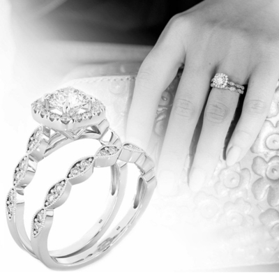Ensemble nuptiale d'anneaux de mariage 0.90CT, ODM de Diamond Engagement Ring de place