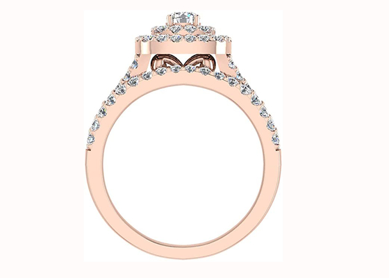 Forme de coussin de style de halo de 0.79CT 79PCS Diamond Engagement Wedding Rings Double