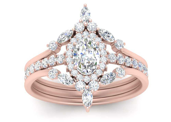 Anneaux de SI1 0.62CT Rose Gold Double Halo Engagement pour nuptiale